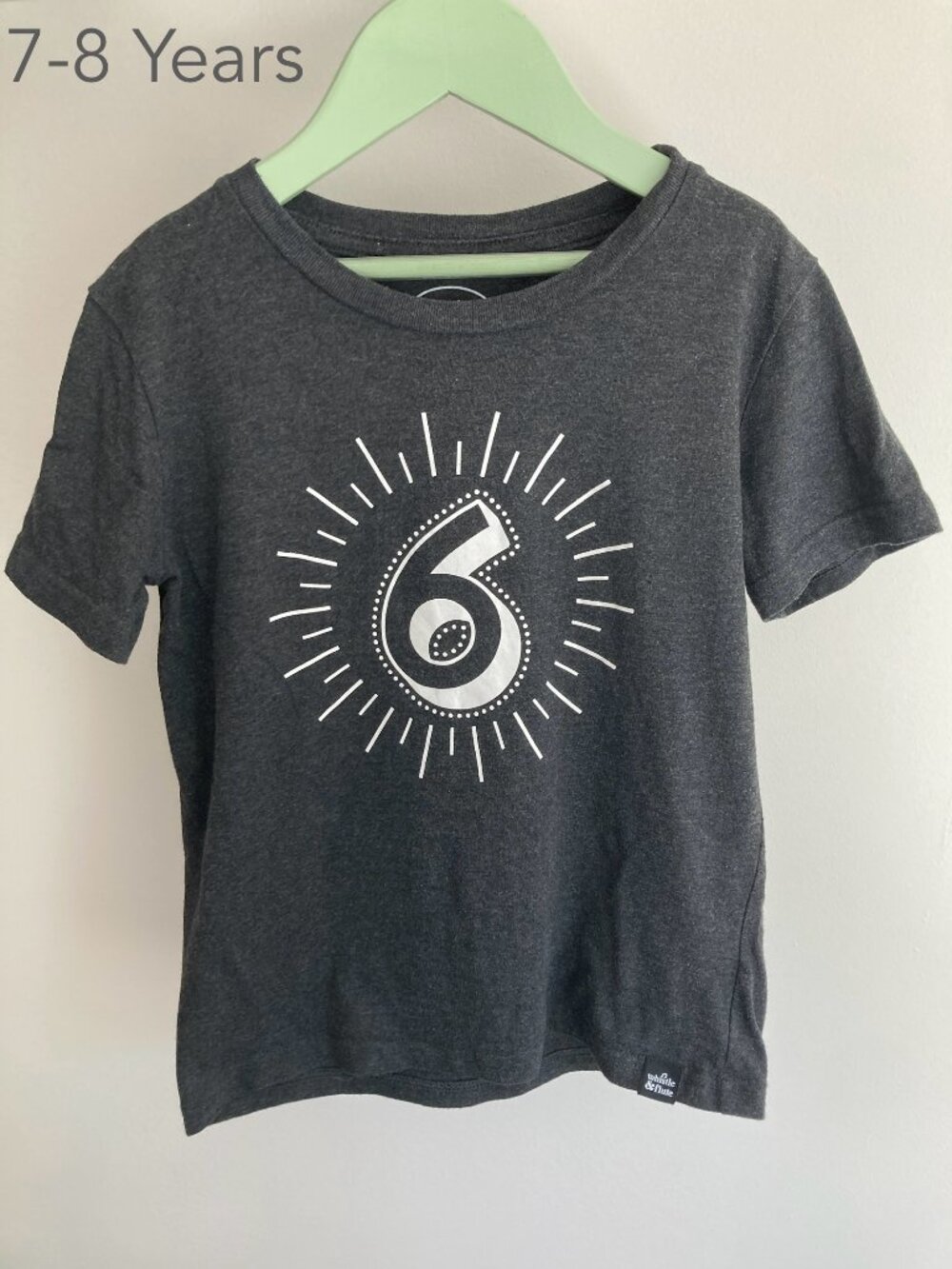 Whistle & Flute Size 7-8 Years 6th Birthday T-Shirt Grey